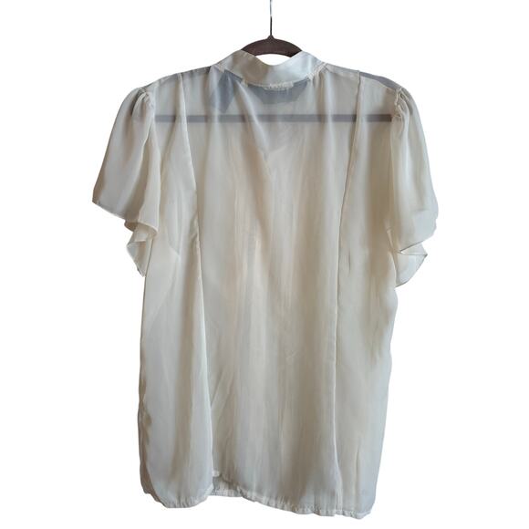Norma Kamali Women’s Ivory Sheer Georgette Ruffle Blouse Size XL Short Sleeve - Picture 2 of 6